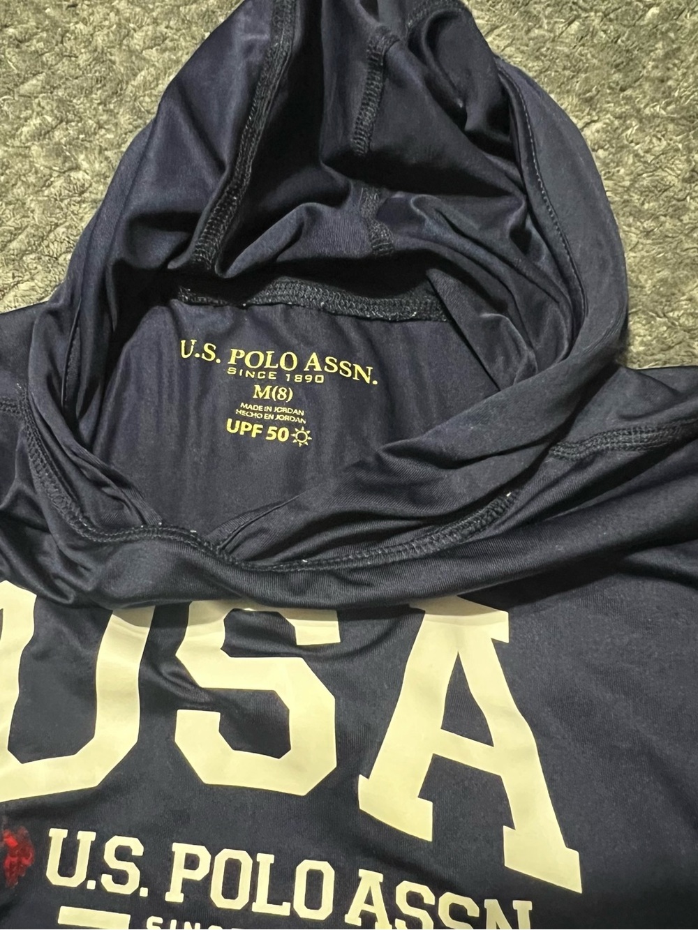 U.S. Polo Assn. Kids Navy Blue USA Hooded Swim Rashguard - Picture 2 of 2